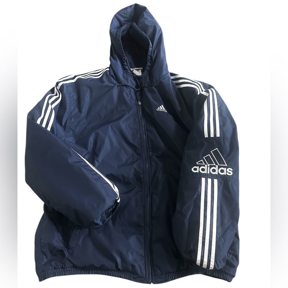 Vintage Adidas Fleece Lined Full Zip Jacket Coat Arm Striped Mens XL